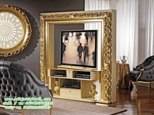 Almari TV Klasik Gold Ruang Tamu Keluarga