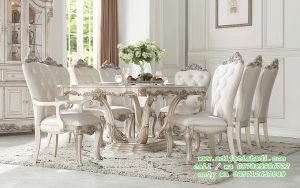 Set Ruang Makan Klasik Moderen Finihing White Glize Brund Amber