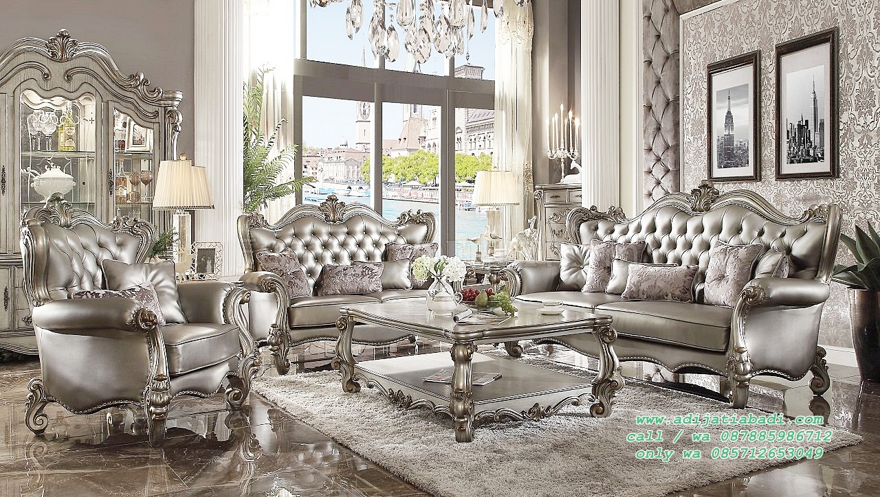 set sofa tamu ukir klasik silver color