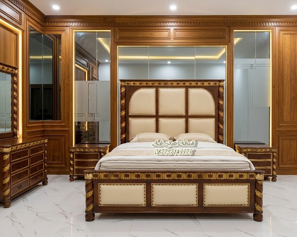 set kamar tidur klasik, desain kamar mewah, tempat tidur ukir jepara, tempat tidur jati, tempat tidur klasik, desain tempat tidur rumah mewah