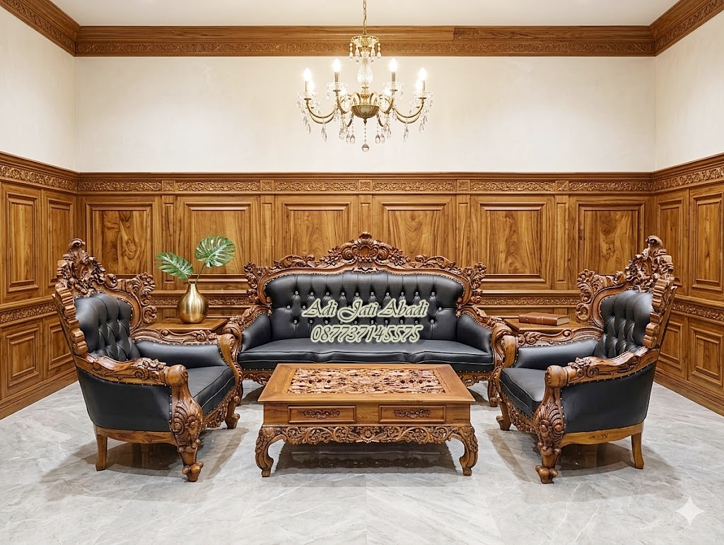 Set Ruang Tamu Klasik, sofa tamu ukiran, kursi tamu barcelona, sofa mewah ruang tamu, sofa klasik kayu jati, kursi tamu barcelona, set ruang tamu royal, living room luxury, sofa tamu, set kursi tamu ukir jati.