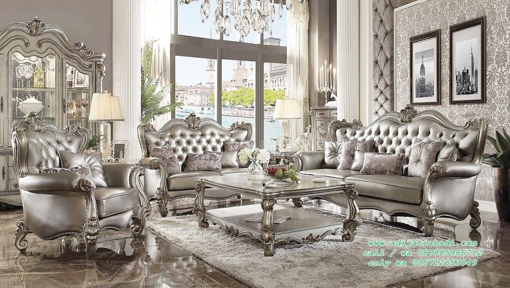 set sofa tamu ukir klasik silver color