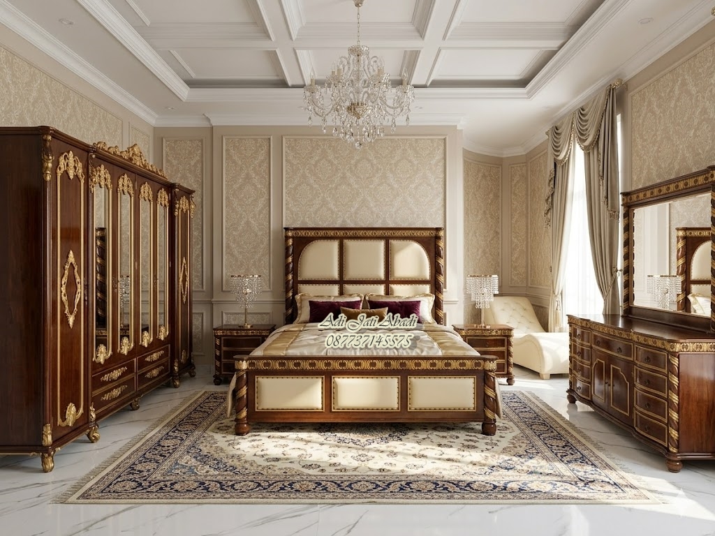 set kamar tidur klasik, desain kamar mewah, tempat tidur ukir jepara, tempat tidur jati, tempat tidur klasik, desain tempat tidur rumah mewah