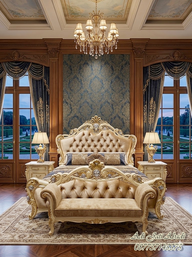 set kamar tidur klasik, desain kamar mewah, tempat tidur ukir jepara, tempat tidur jati, tempat tidur klasik, desain tempat tidur rumah mewah